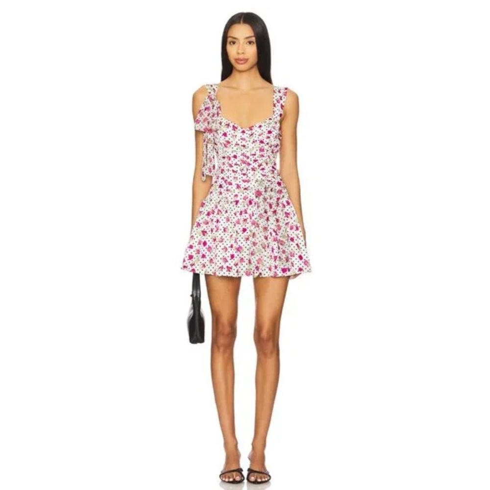 For Love & Lemons White Mini Dress with Pink Floral Print